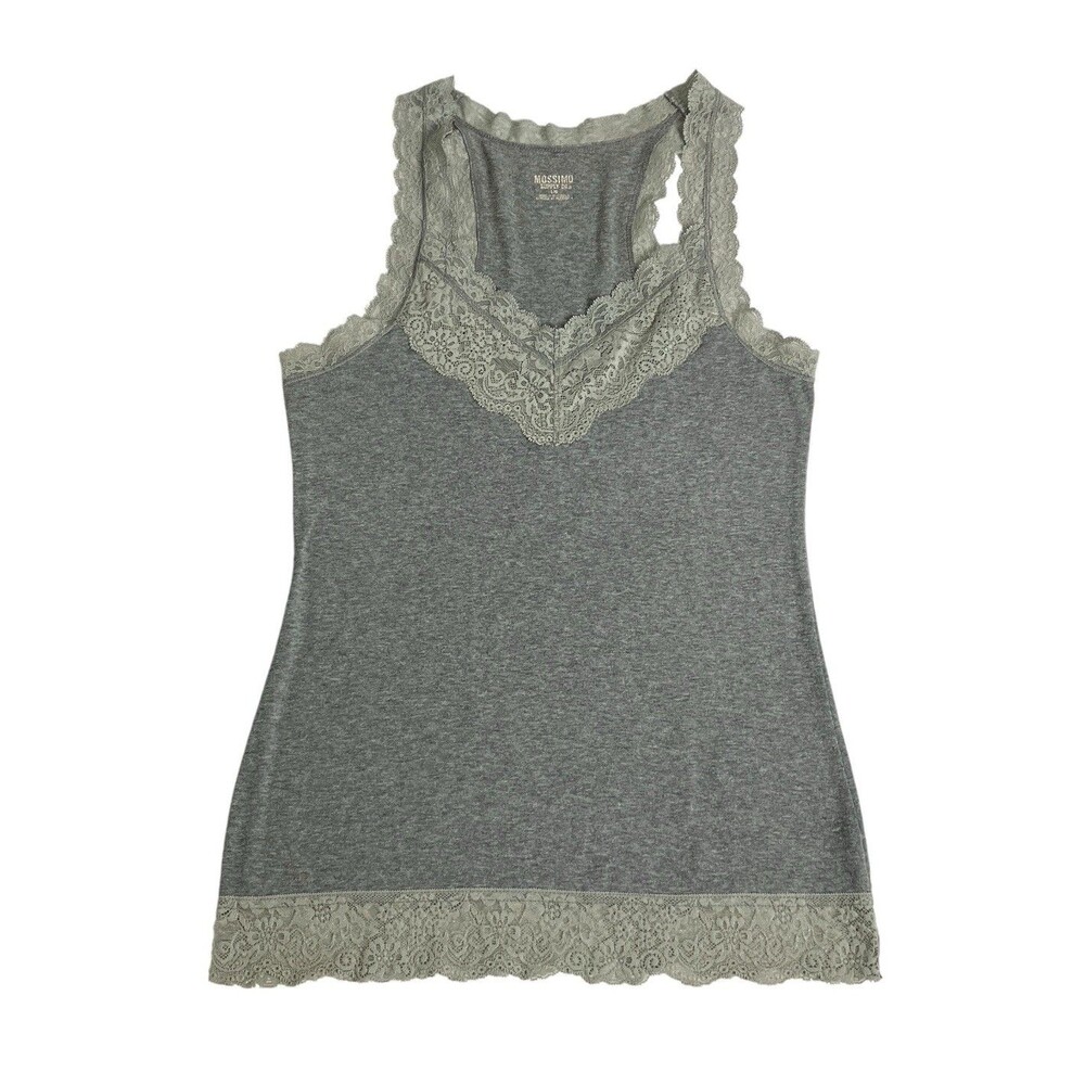 Y2K Mossimo Lace Trim Tank Top L Gray Bella Elena Indie Fairy Preppy Racerback